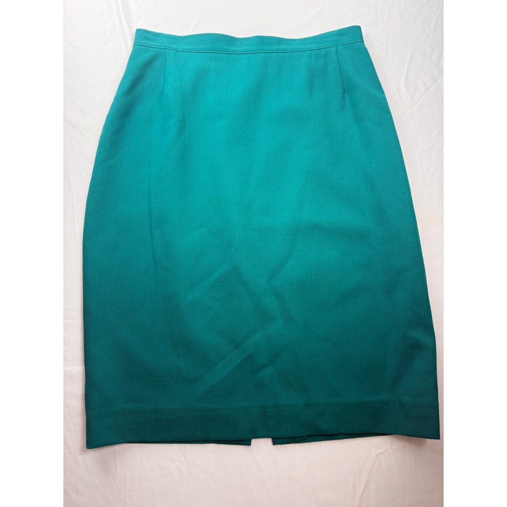 Vintage Paul Stanley Size 8 Teal‎ 100% Wool Pencil Skirt Midi Career